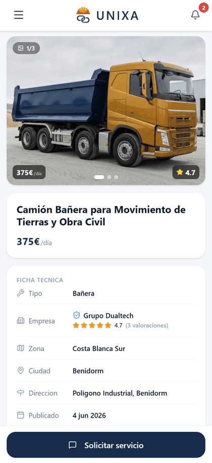 UNIXA vista movil - Listado de servicios